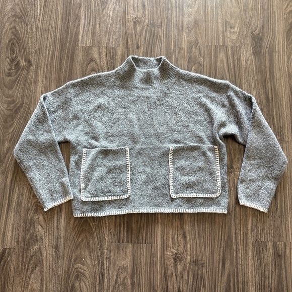 Dreamers By Debut Womens Grey White Gingerbread Sweater Mockneck Long Sleeve - Picture 3 of 9